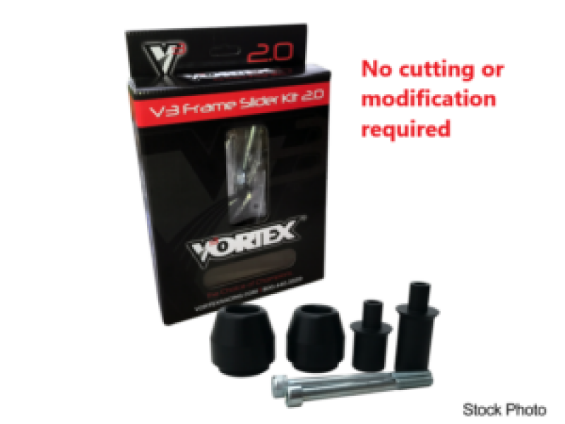 Kawasaki ZX 6 R 636 Frame Slider Kit - Vortex Racing - V3 2.0 No Cut - Matte Black - `13-`19